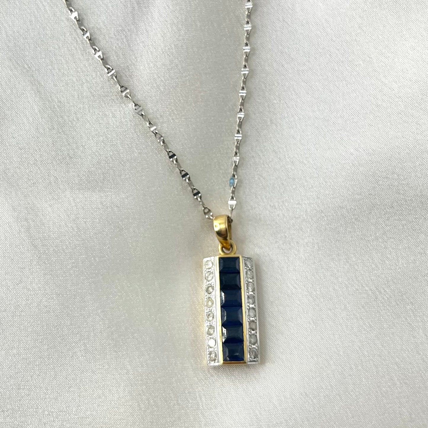 Blue Sapphire Diamond Bar Necklace NL-139