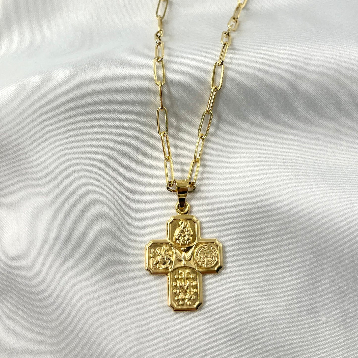 Four Way Saints Cross Paperclip Necklace NL166