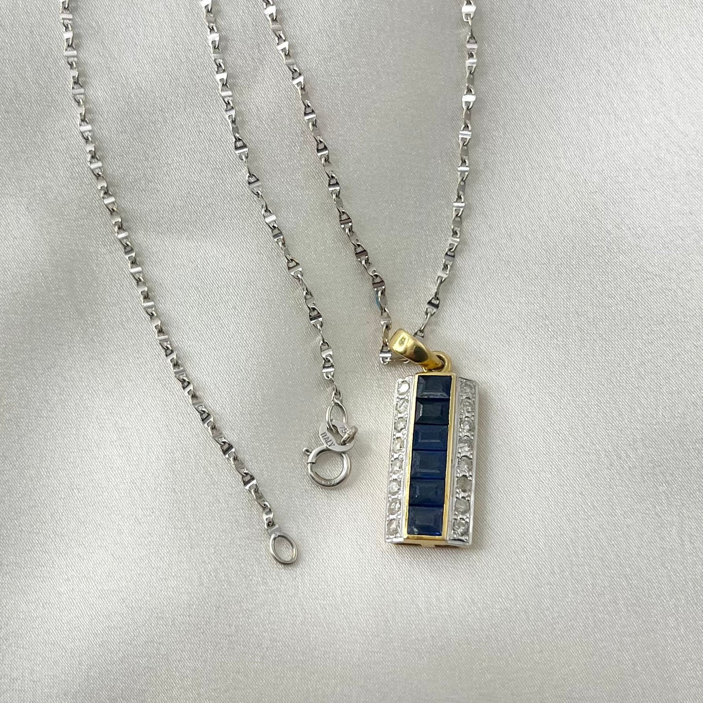 Blue Sapphire Diamond Bar Necklace NL-139
