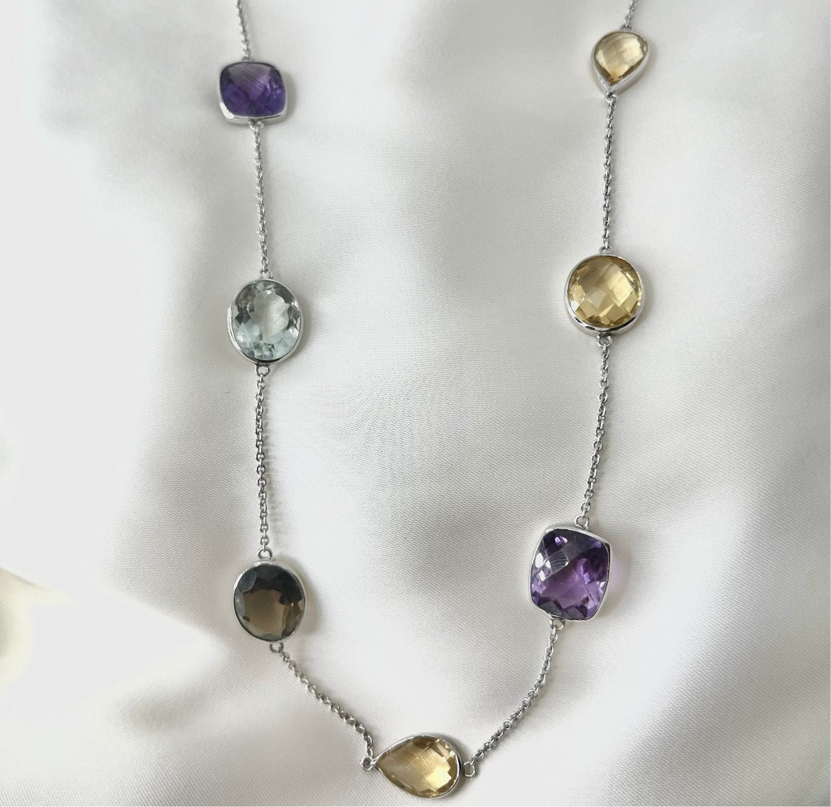 Two Way Gemstones Station Necklace NL019
