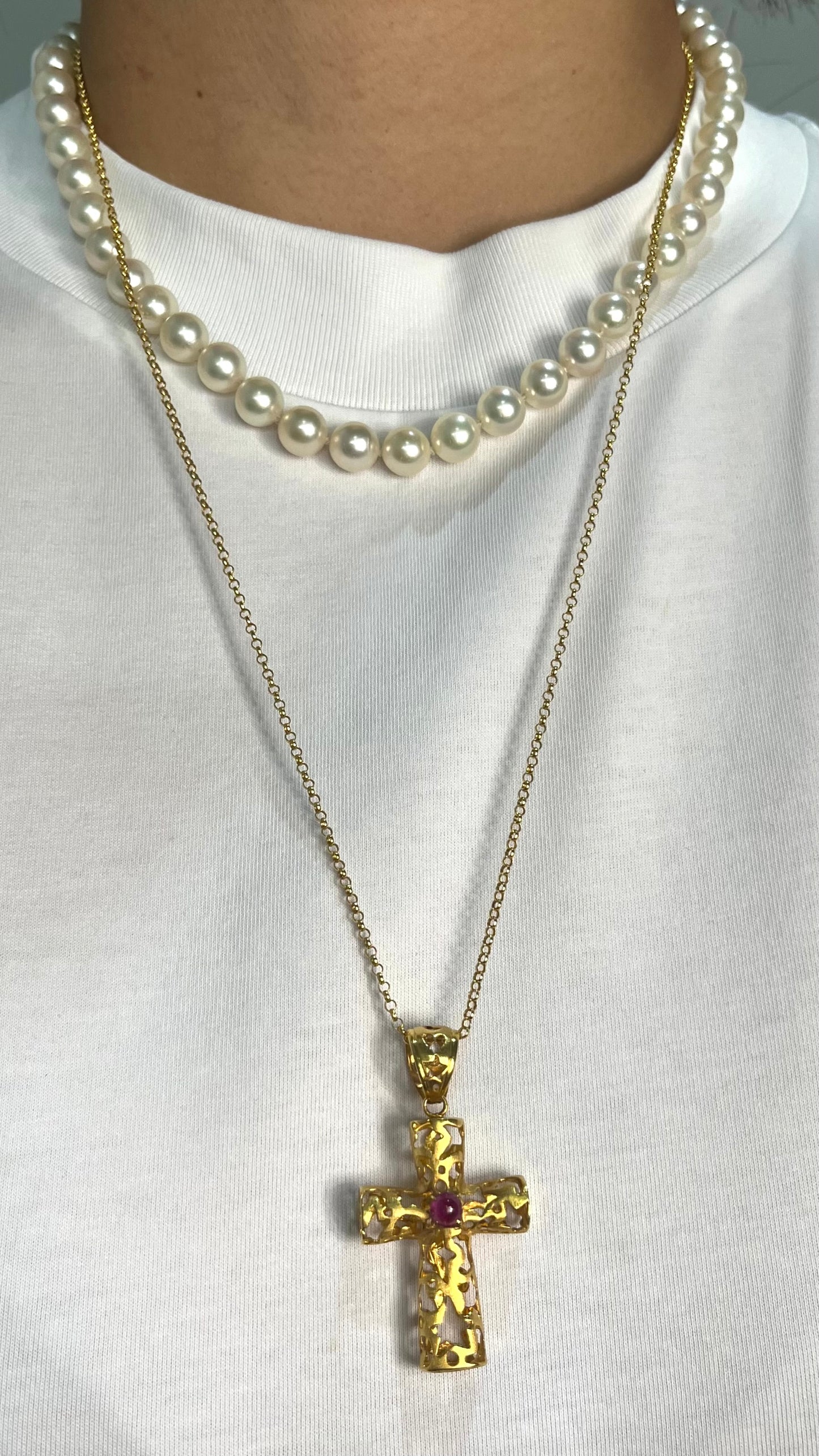 Reversible Ruby Cross Necklace NL136