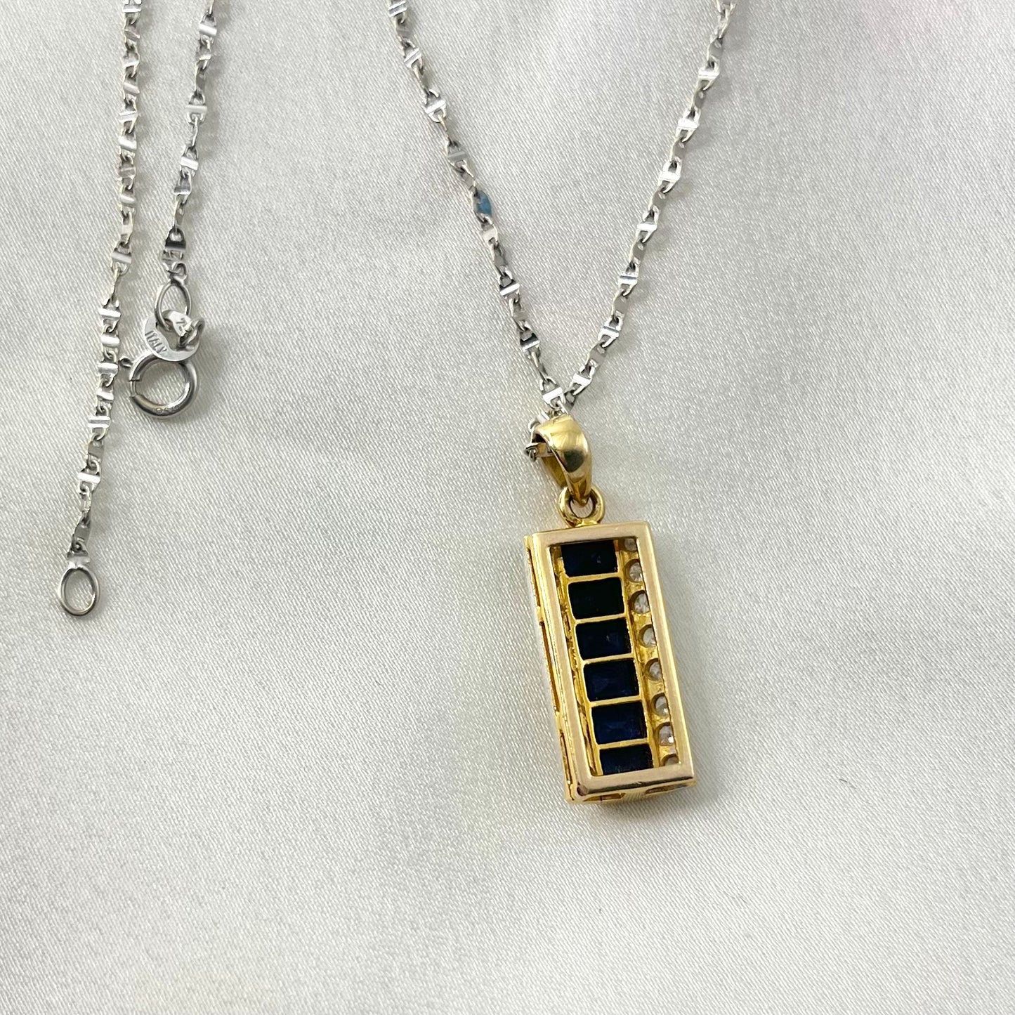 Blue Sapphire Diamond Bar Necklace NL-139