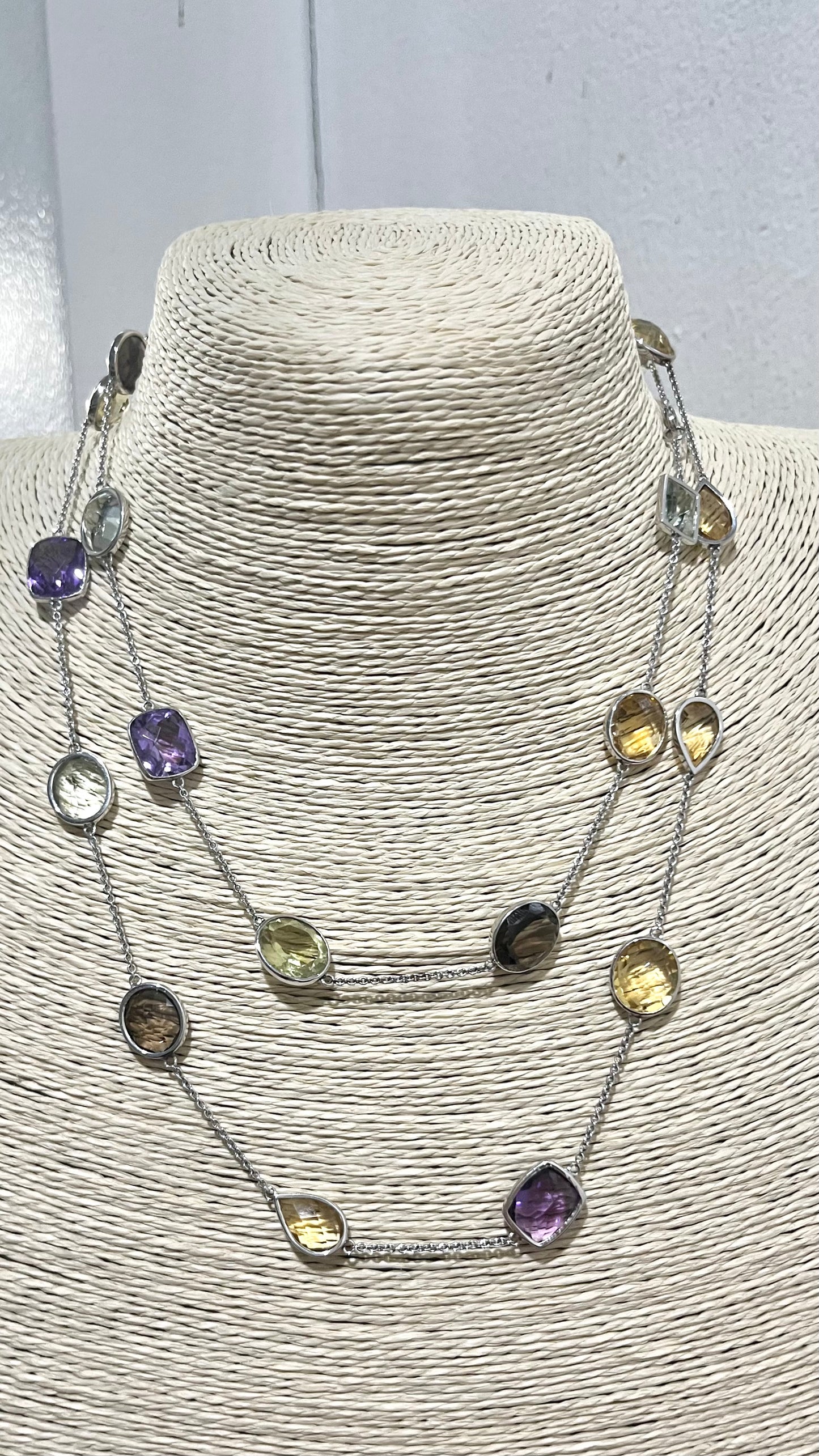 Two Way Gemstones Station Necklace NL019