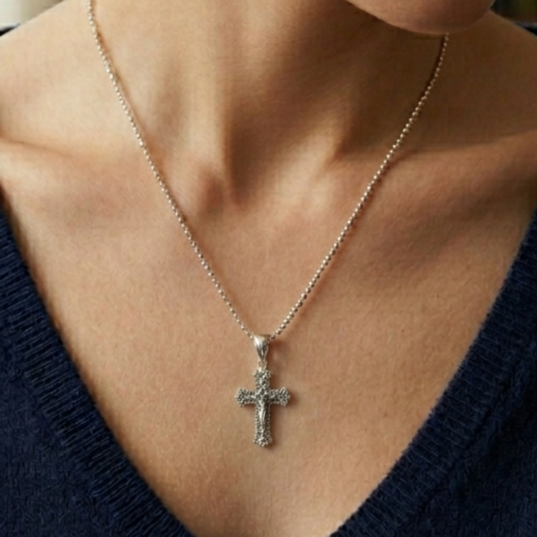 White Gold Cross Necklace NL209