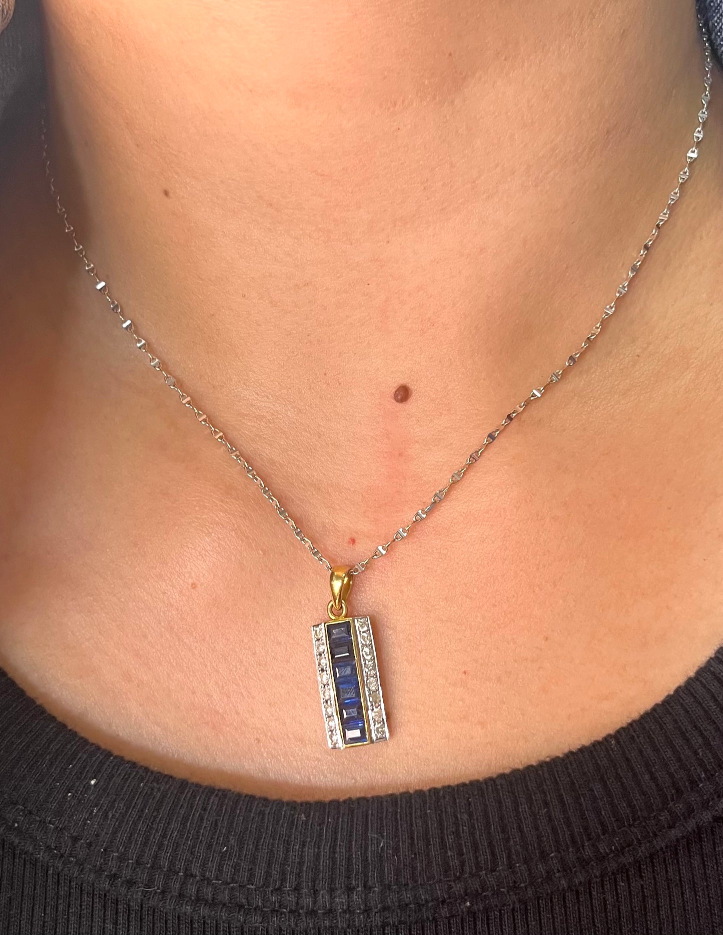 Blue Sapphire Diamond Bar Necklace NL-139