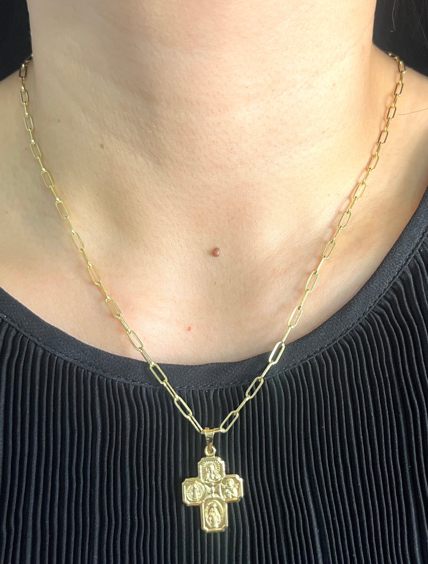 Four Way Saints Cross Paperclip Necklace NL166