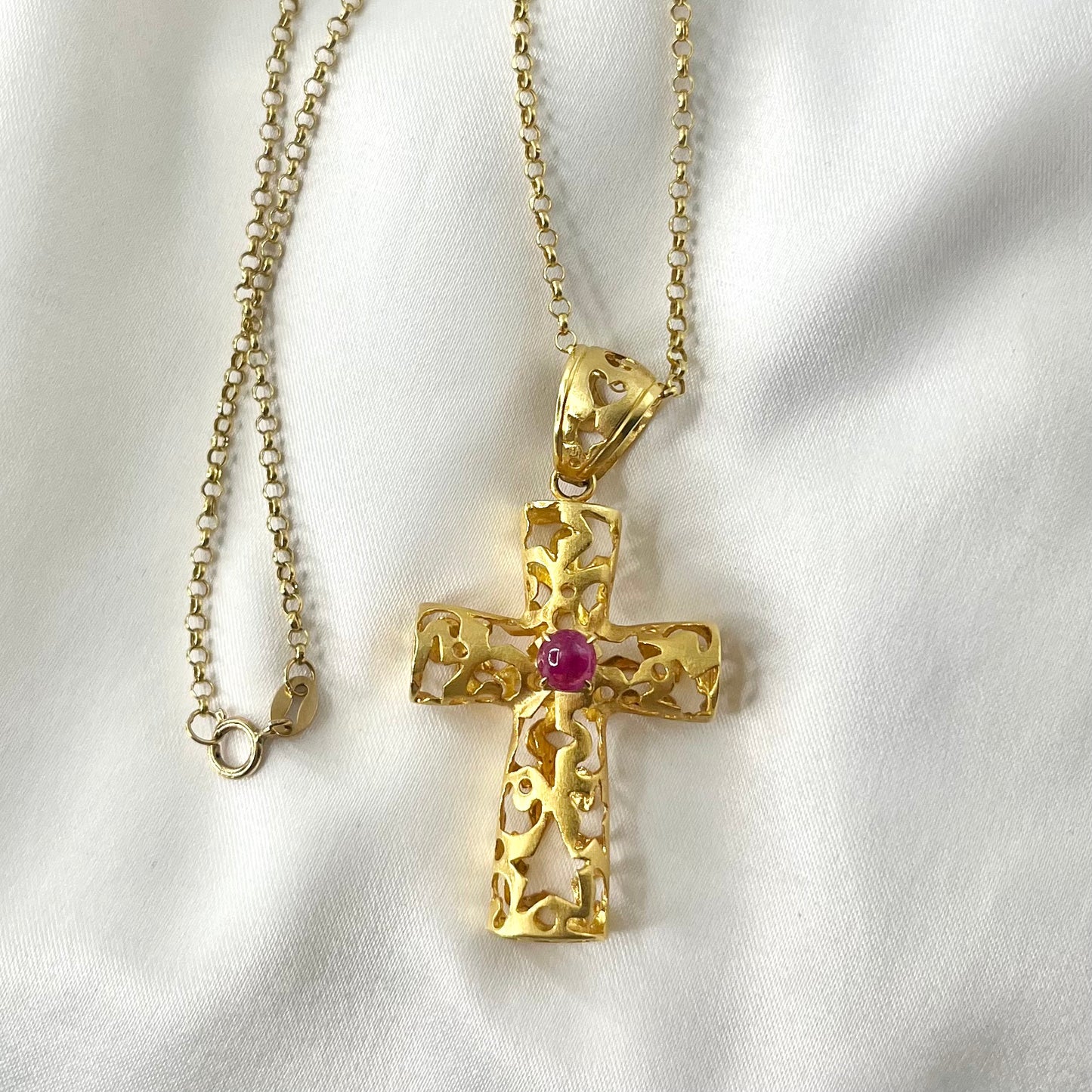 Reversible Ruby Cross Necklace NL136