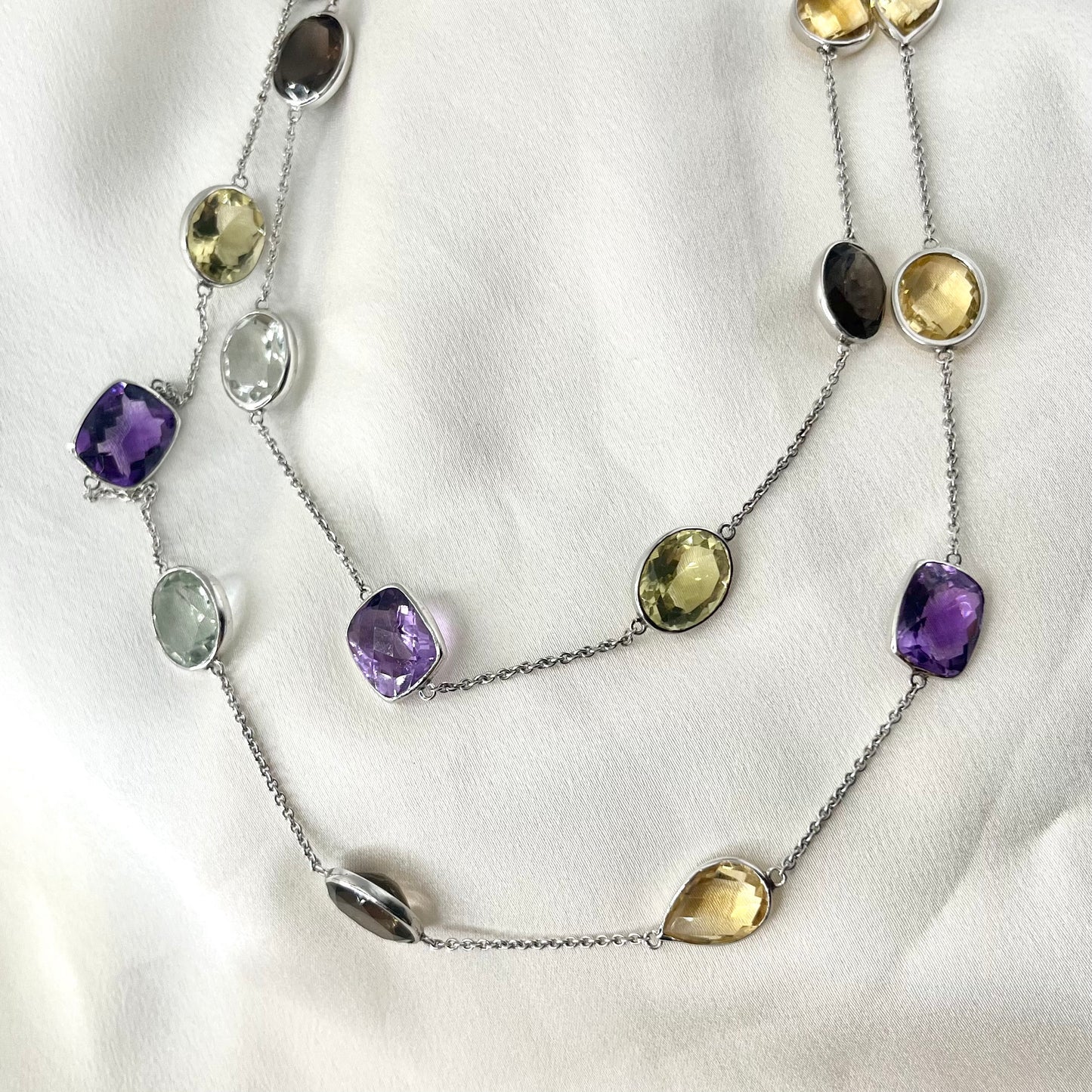 Two Way Gemstones Station Necklace NL019