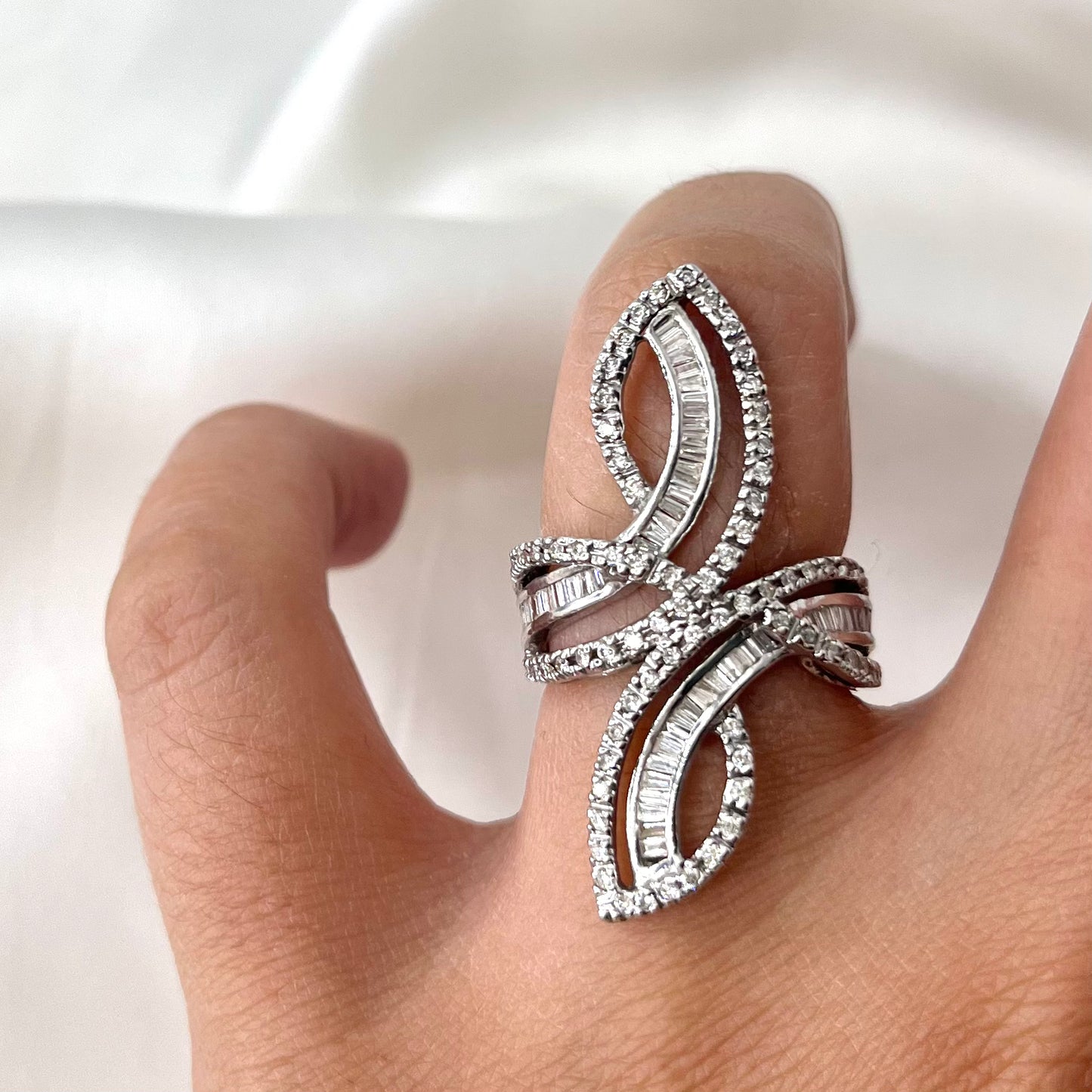 Statement Crossover Ring Baguettes RG009