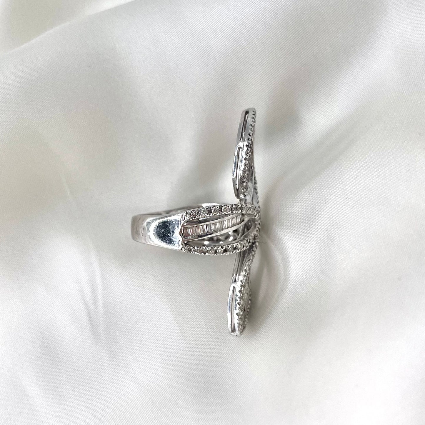 Statement Crossover Ring Baguettes RG009