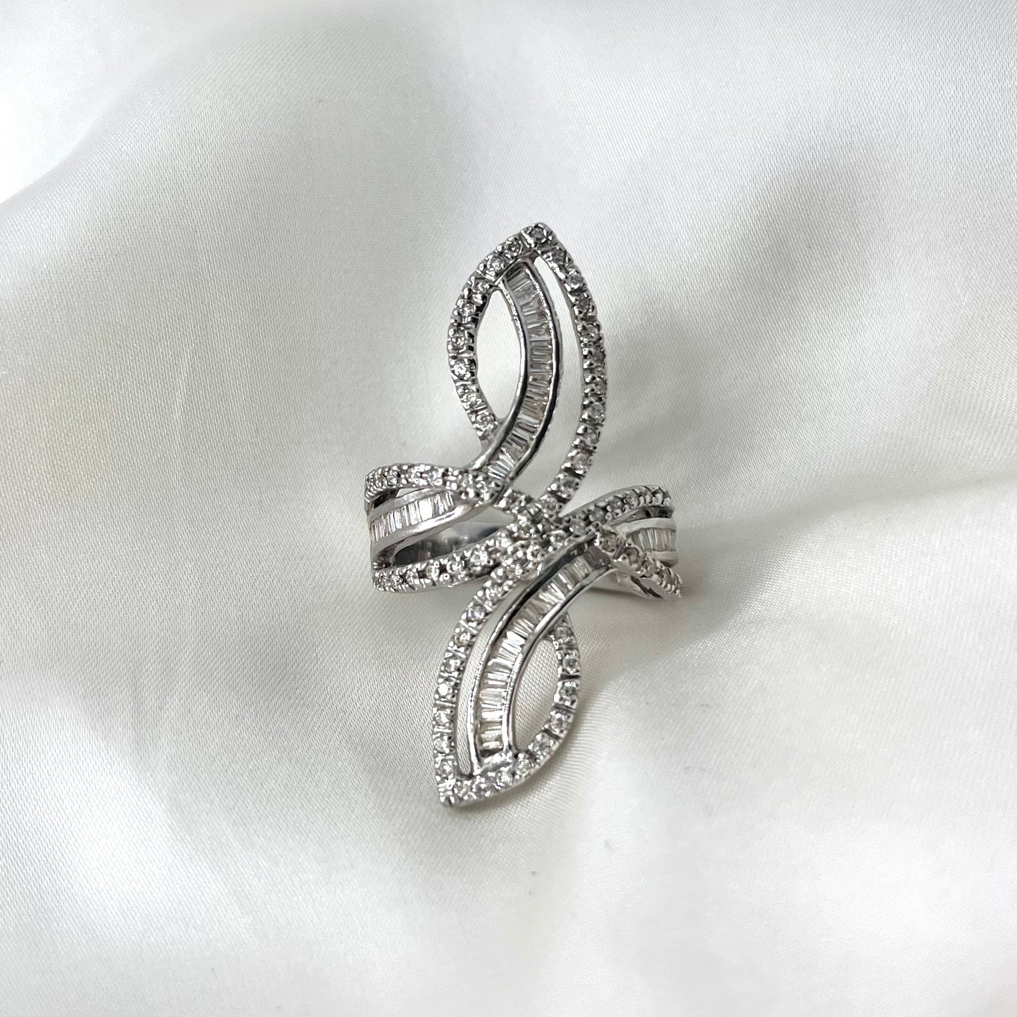 Statement Crossover Ring Baguettes RG009