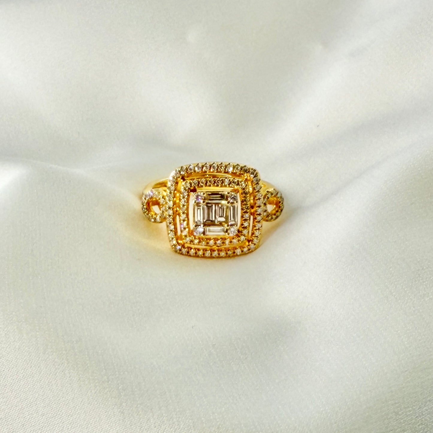 Double Halo Emerald Cut Illusion Ring RG034