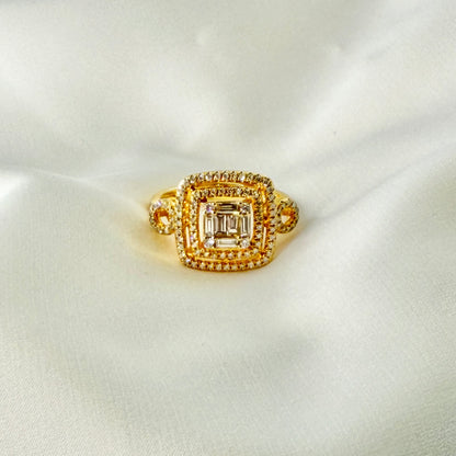 Double Halo Emerald Cut Illusion Ring RG034