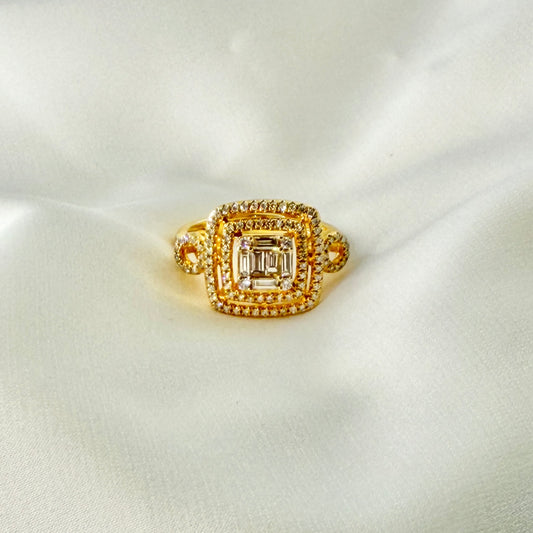 Double Halo Emerald Cut Illusion Ring RG034