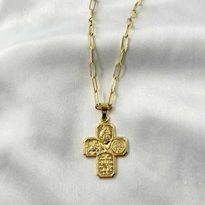 Four Way Saints Cross Paperclip Necklace NL166