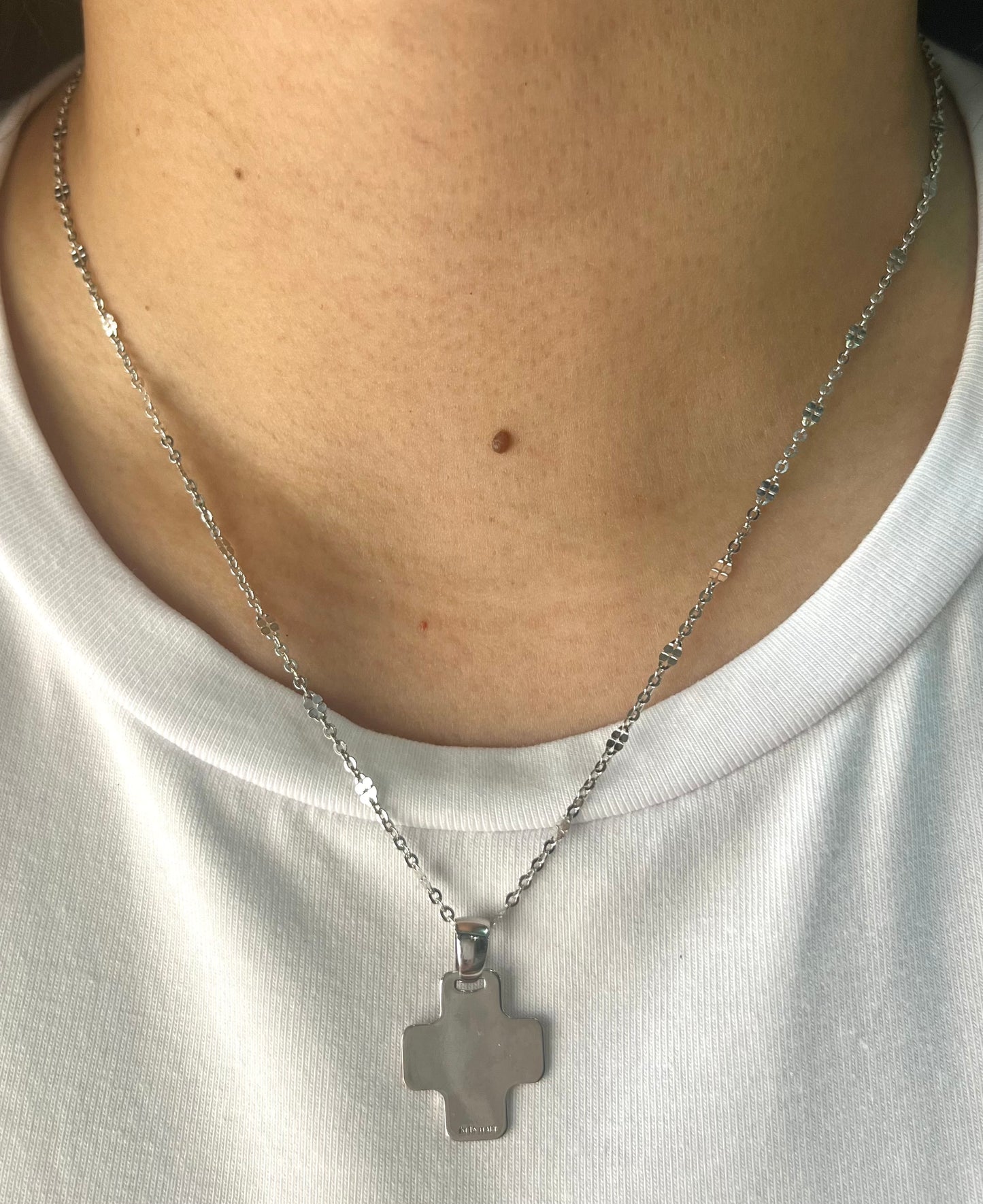 Flat White Gold Cross Necklace NL-118