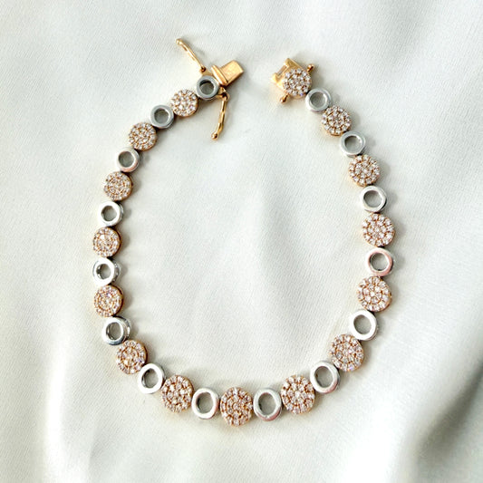 Two-Tone Pavé Diamond Circle Link Bracelet BR117