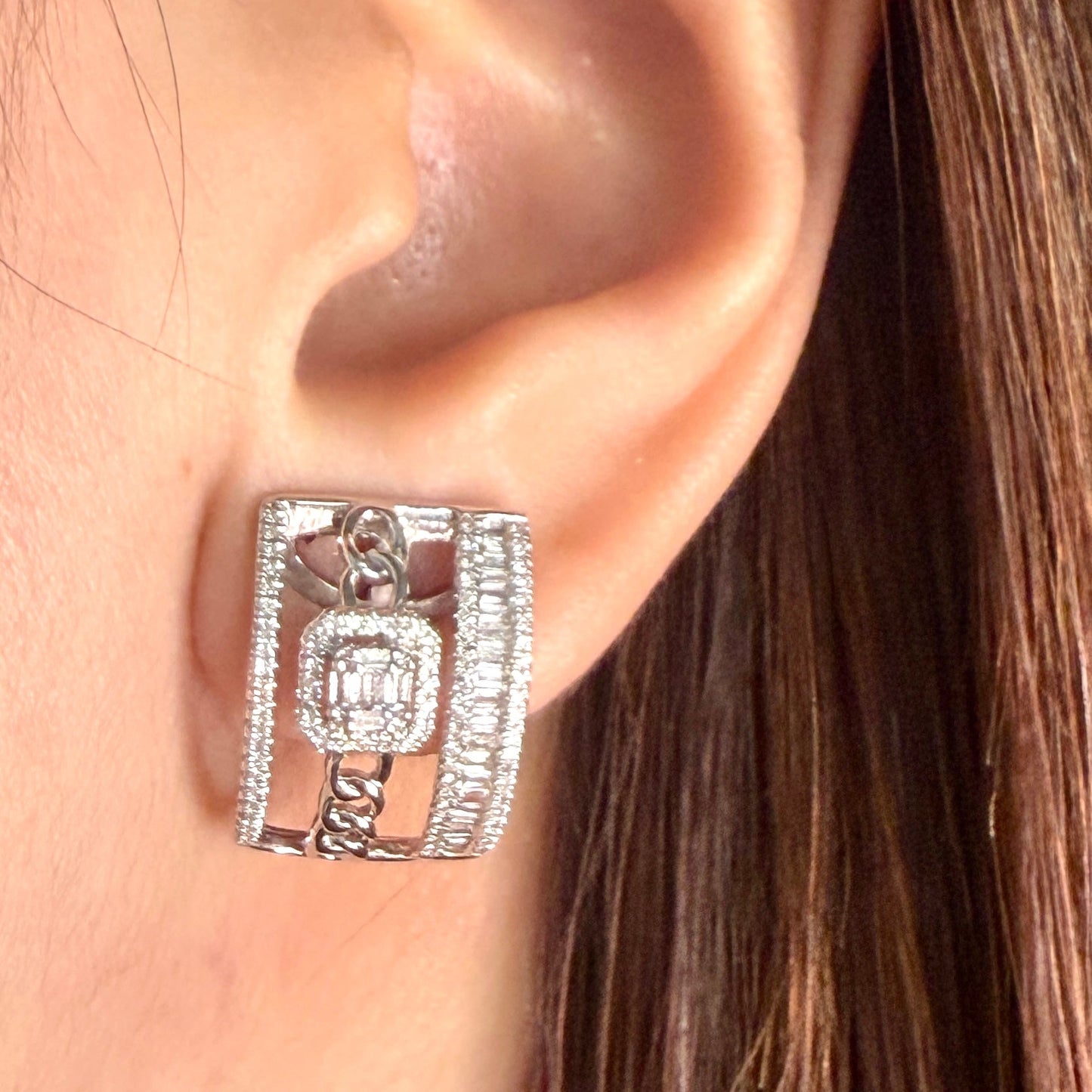 Multi Row Baguette Diamond Earrings DE040