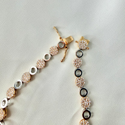 Two-Tone Pavé Diamond Circle Link Bracelet BR117