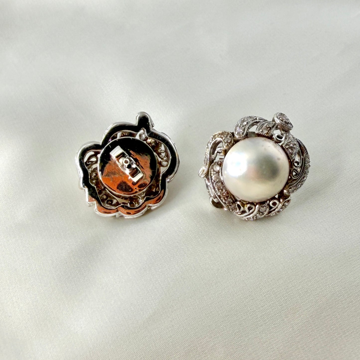 Vintage Mabe Pearl Diamond Earrings DE045