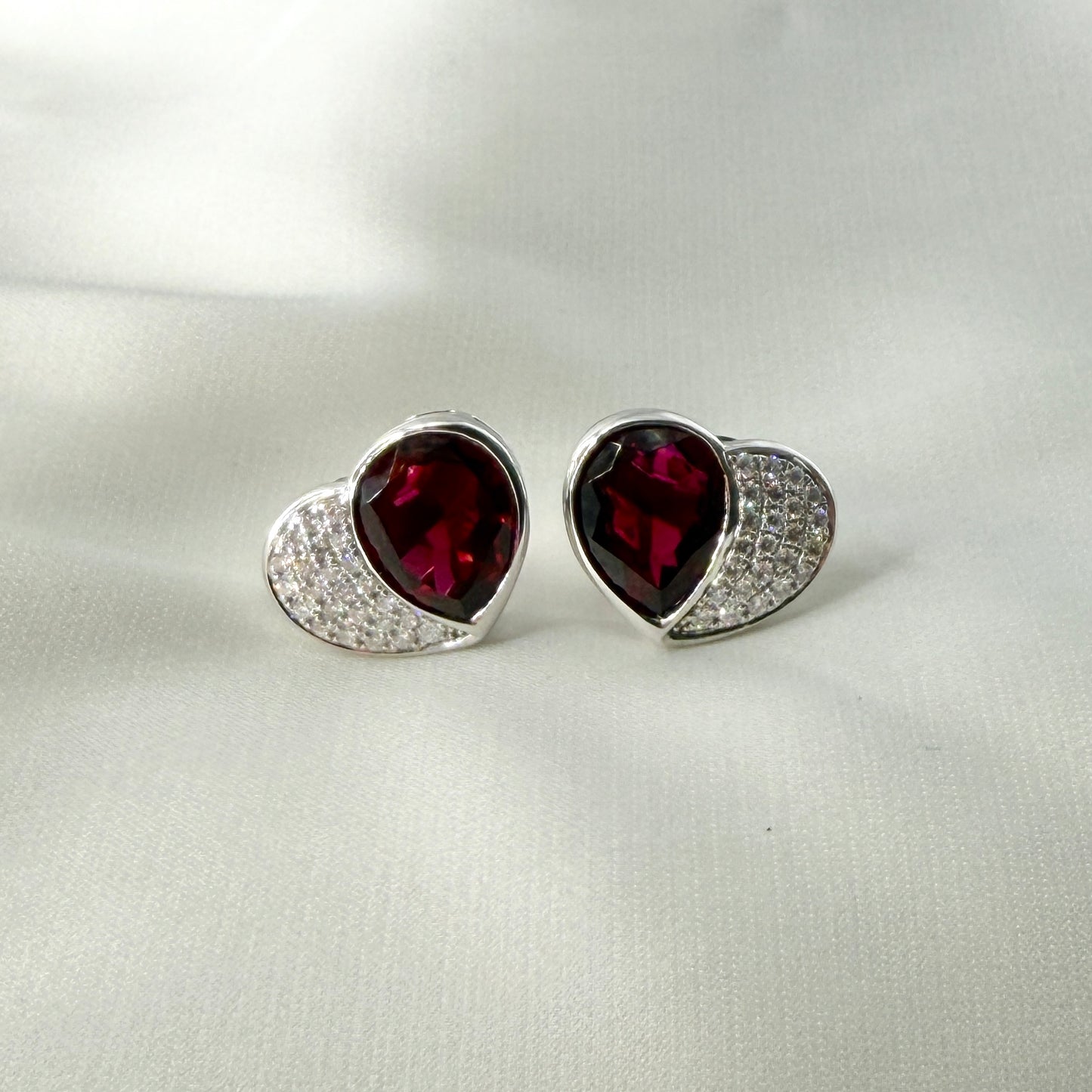 Heart Diamond Ruby Earrings HK DE028