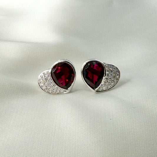 Heart Diamond Ruby Earrings HK DE028