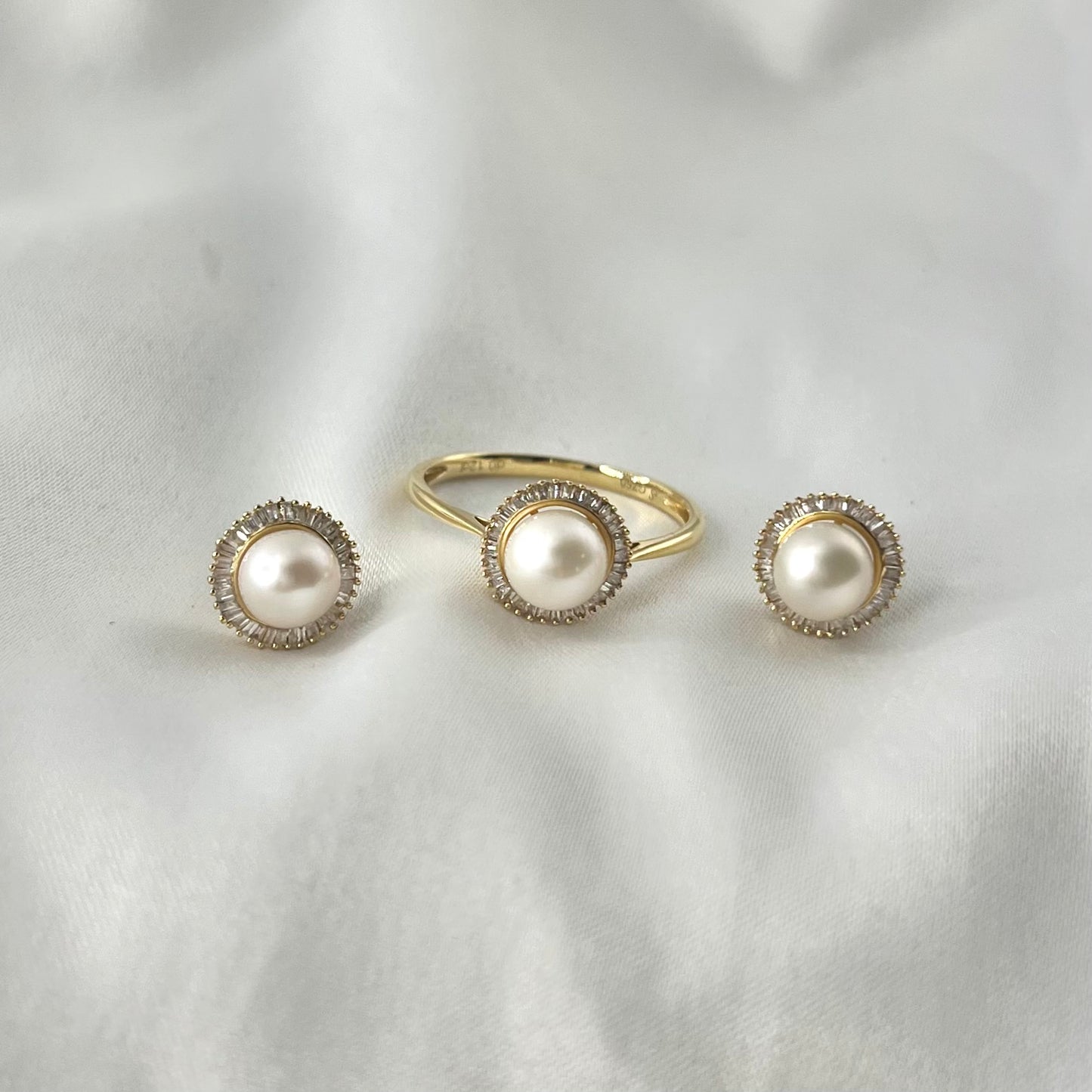 Pearl Baguette Diamond Set ST045