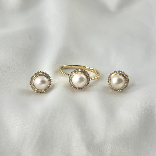 Pearl Baguette Diamond Set ST045