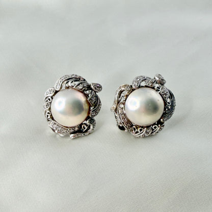 Vintage Mabe Pearl Diamond Earrings DE045