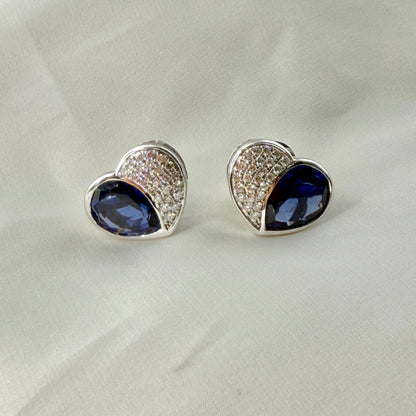Heart Diamond Sapphire Earrings HK Setting DE042