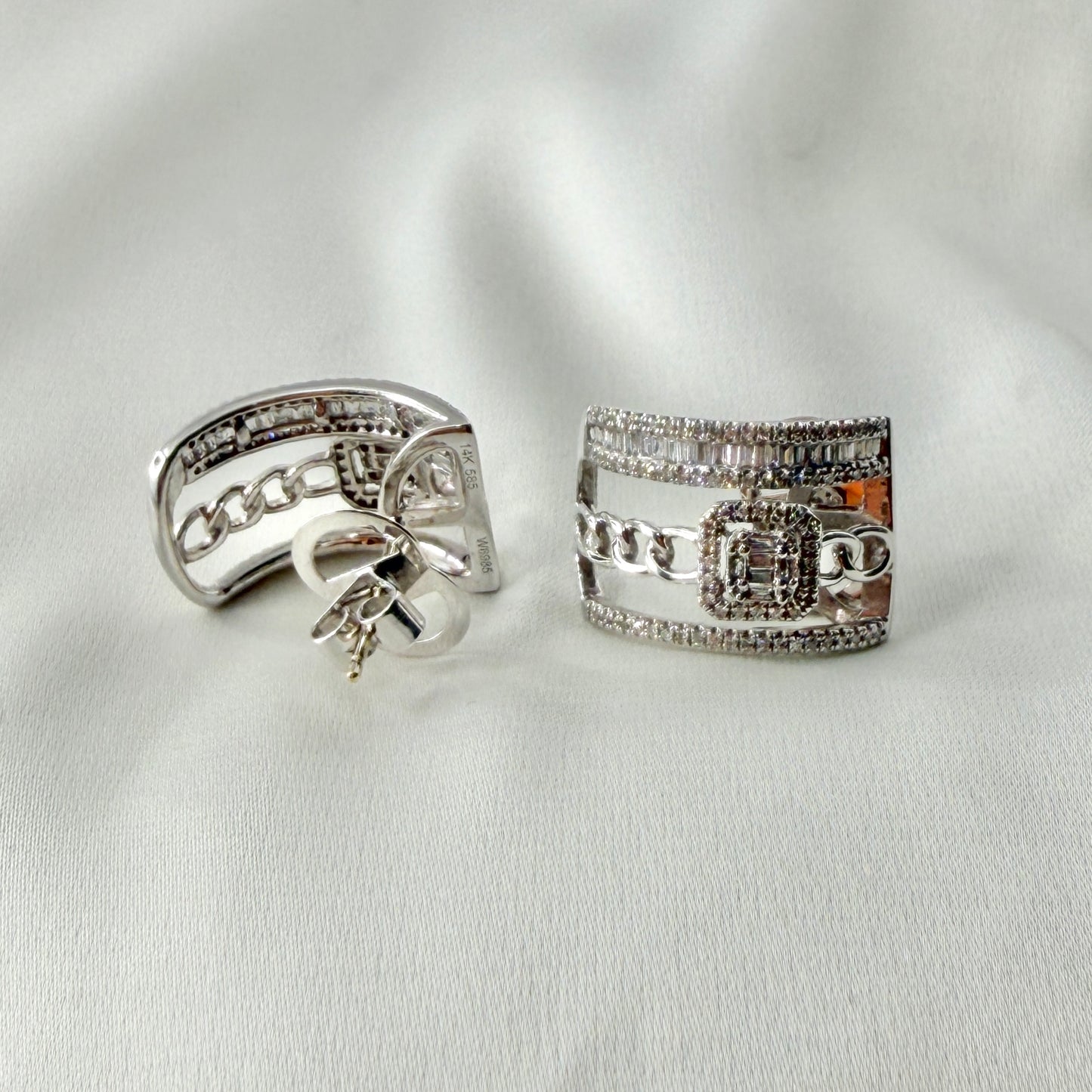 Multi Row Baguette Diamond Earrings DE040