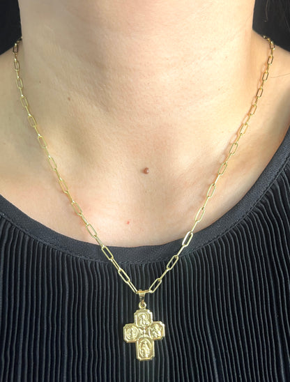 Four Way Saints Cross Paperclip Necklace NL166