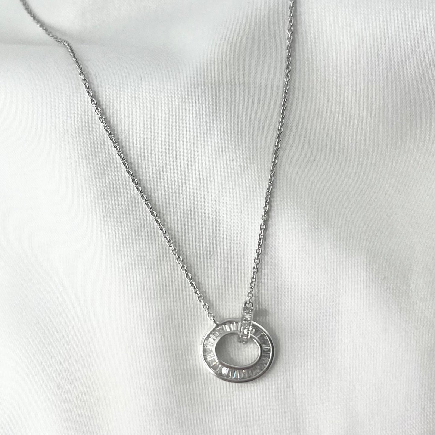 Pave Oval Baguette Necklace NL112