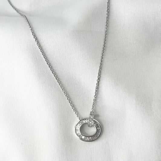 Pave Oval Baguette Necklace NL112