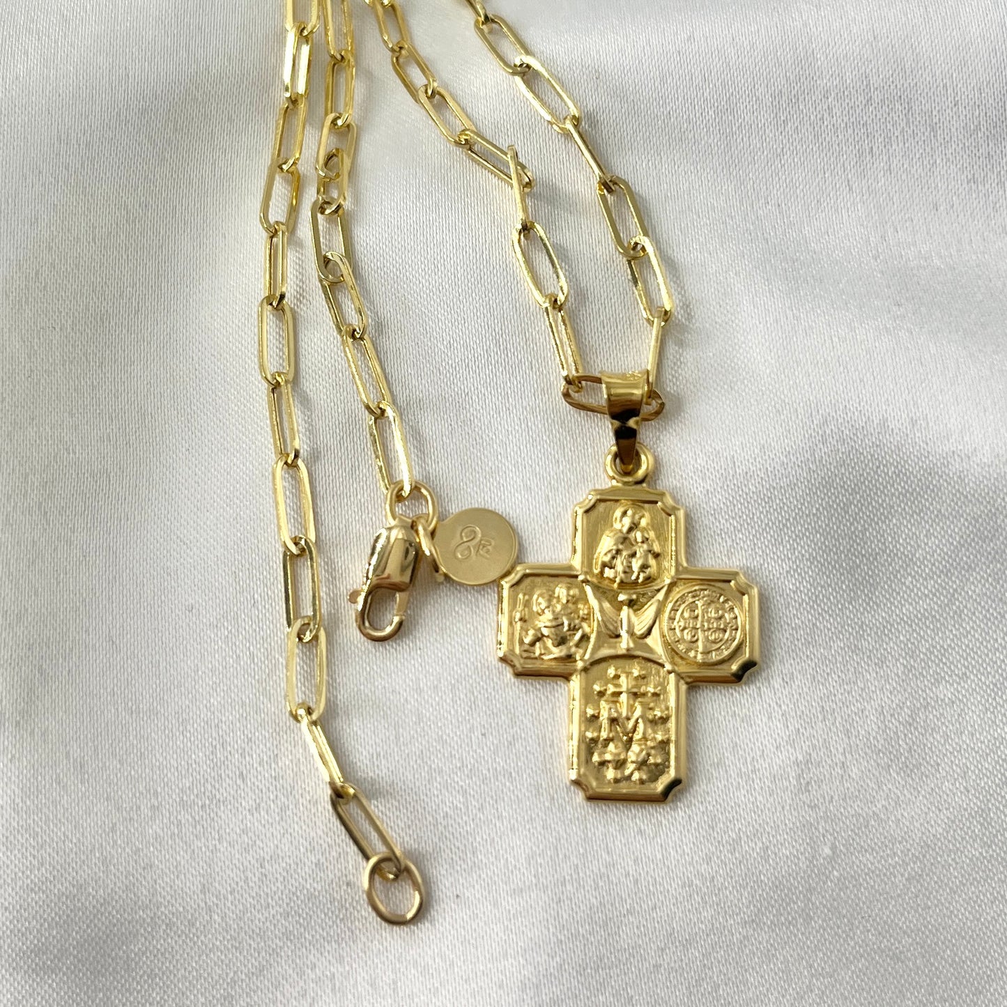 Four Way Saints Cross Paperclip Necklace NL166