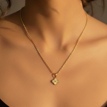 Clover Yellow Gold Rope Necklace NL192