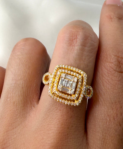 Double Halo Emerald Cut Illusion Ring RG034