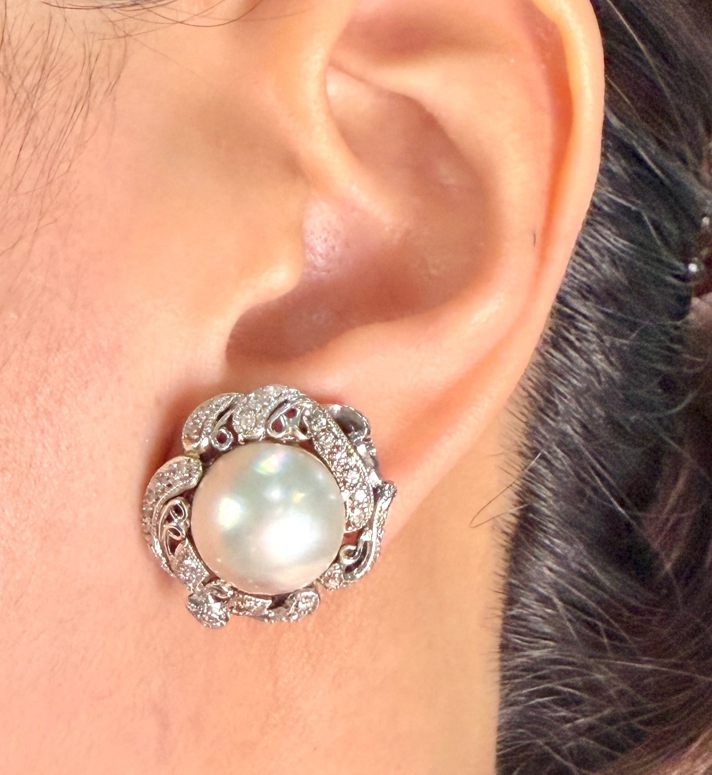 Vintage Mabe Pearl Diamond Earrings DE045