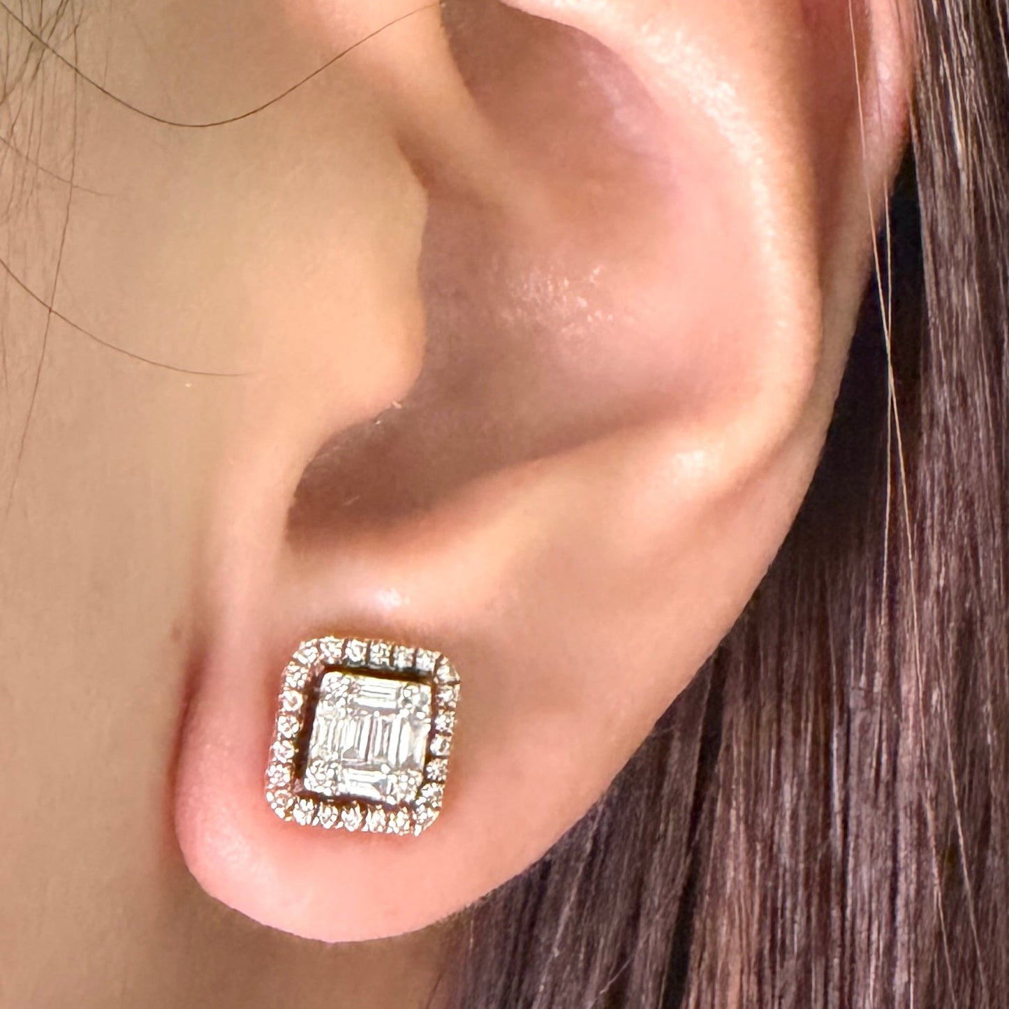 Rose Gold Square Baguette Illusion Earrings 
DE041
