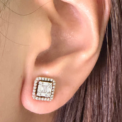 Rose Gold Square Baguette Illusion Earrings 
DE041