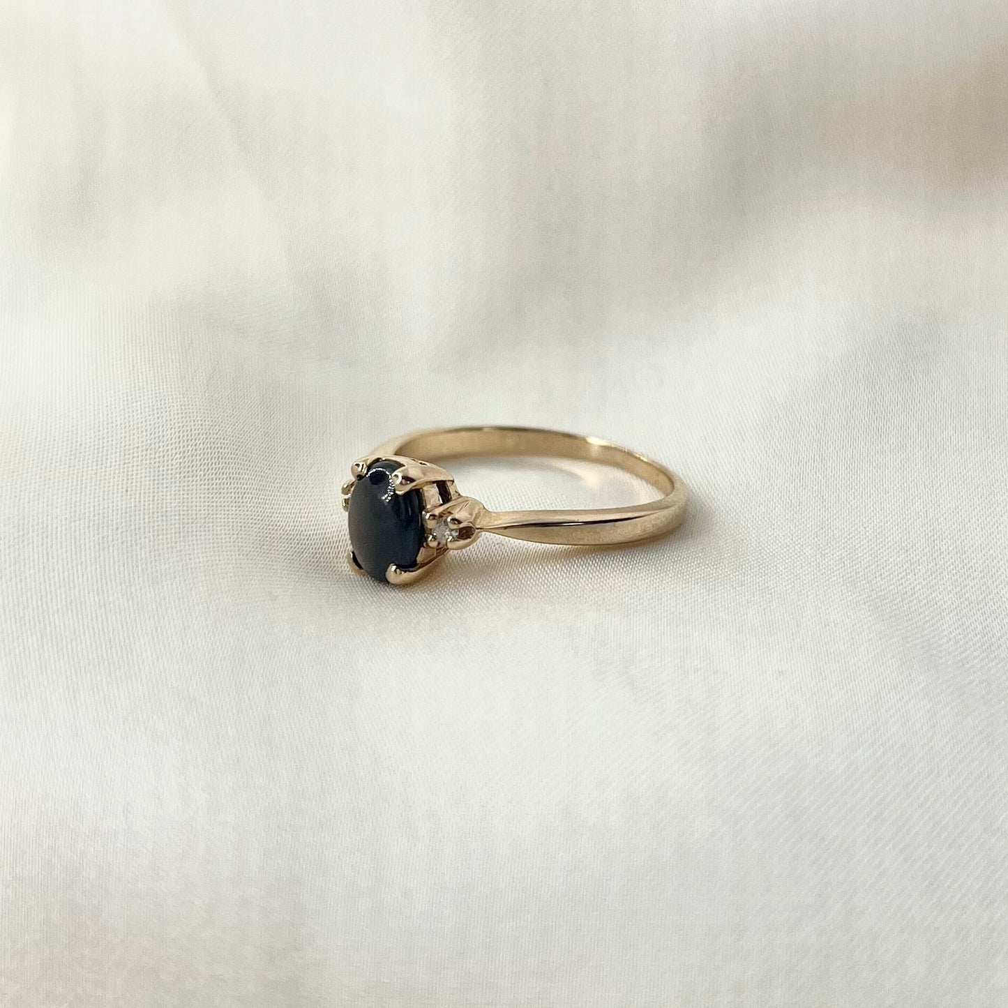 Black Moonstone Birthstone Diamond Ring