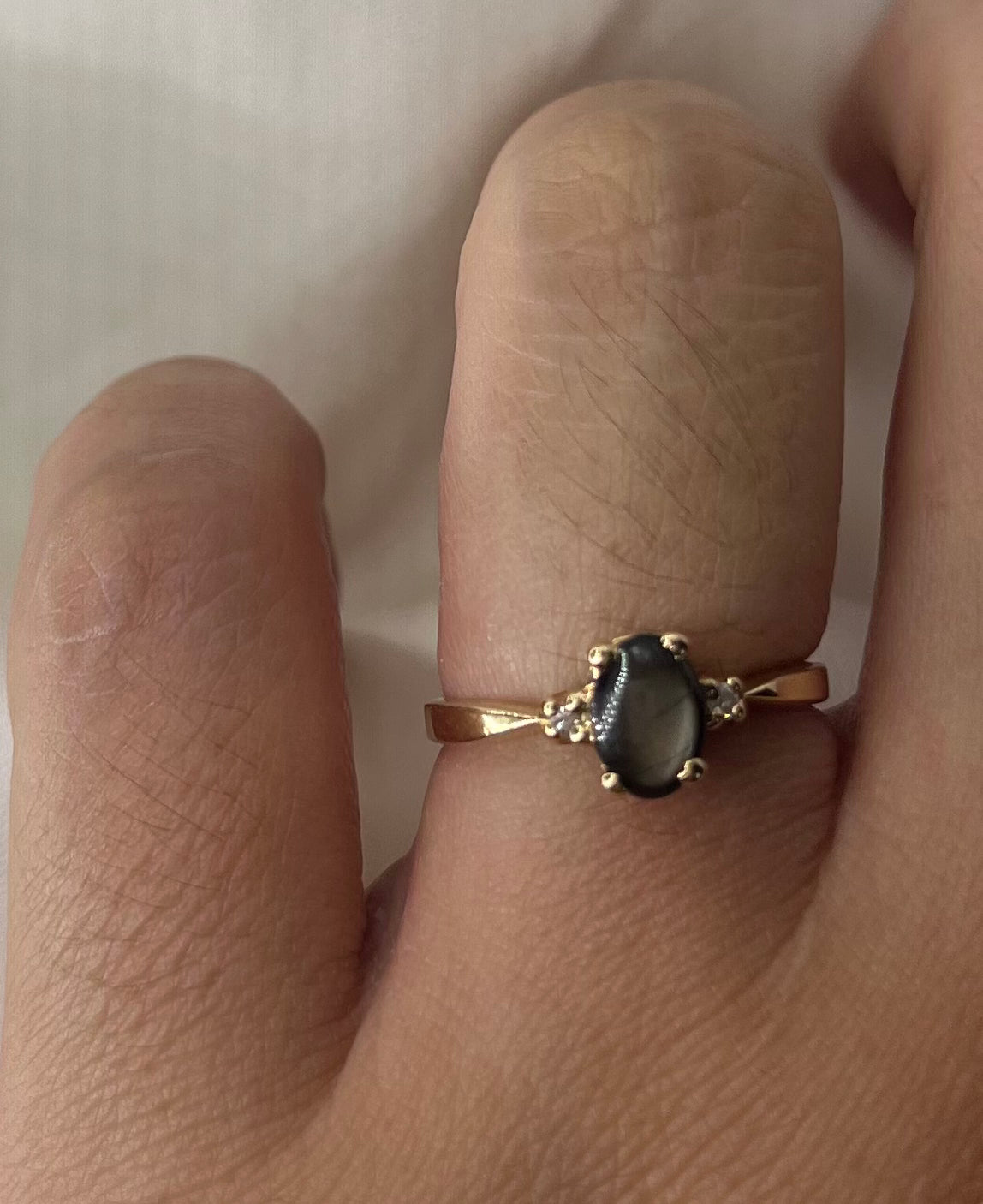 Black Moonstone Birthstone Diamond Ring