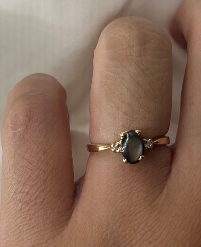 Black Moonstone Birthstone Diamond Ring