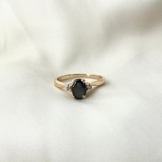 Black Moonstone Birthstone Diamond Ring