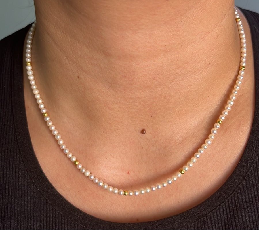 Mikimoto Pearl Gold Bead Necklace NL064